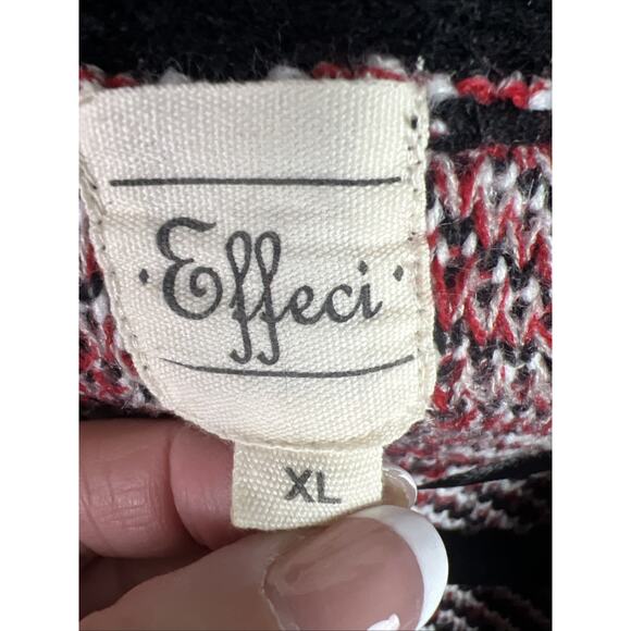 Effeci Sweater Cardigan Sz XL Black Open Front Shawl Collar Aztec Boho FLAWS - Picture 7 of 10